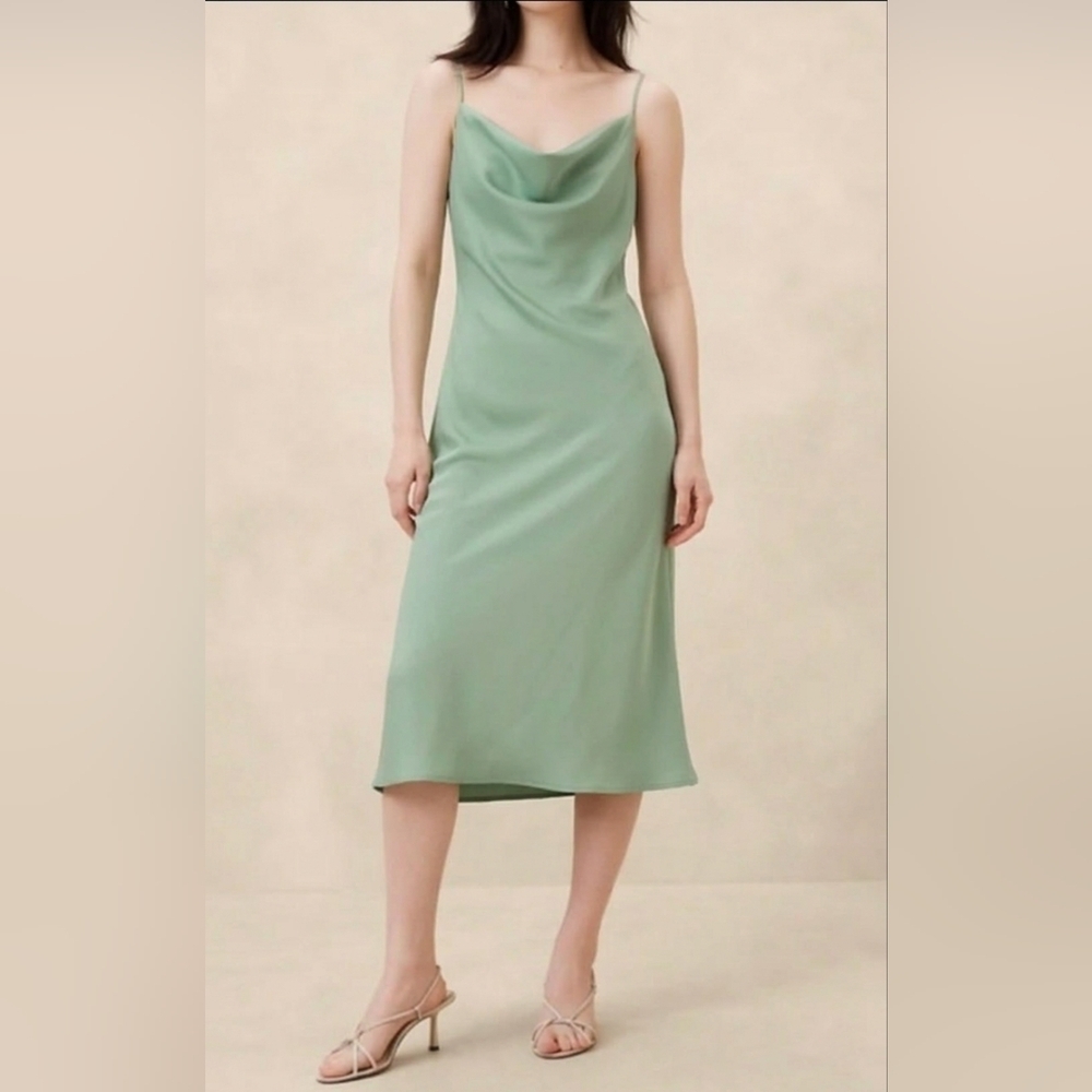 Banana Republic Sleeveless Satin Midi Slip Dress, Sage Bouquet